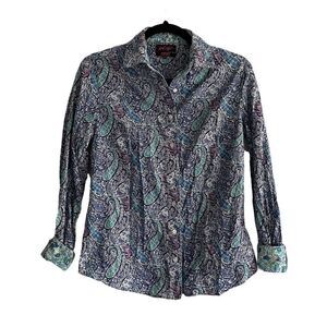 LIBERTY ART FABRICS Lord & Taylor Cotton Floral Print Button Front Shirt Blue XS